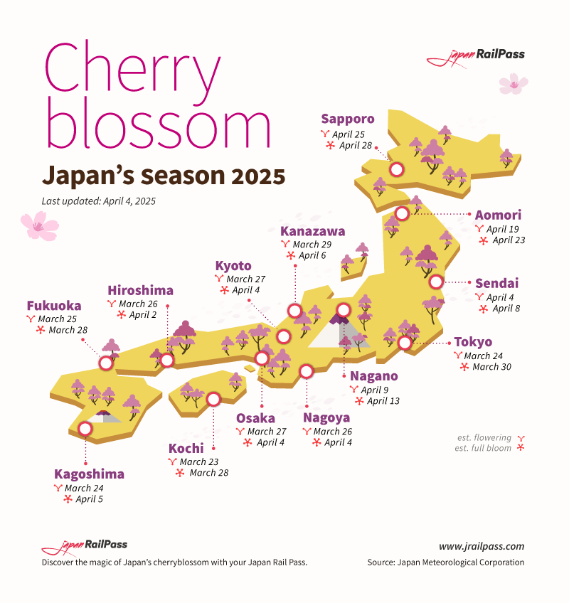 Japan cherry blossom forecast 2025