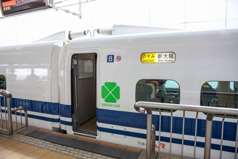 Green Class car train in Japan.