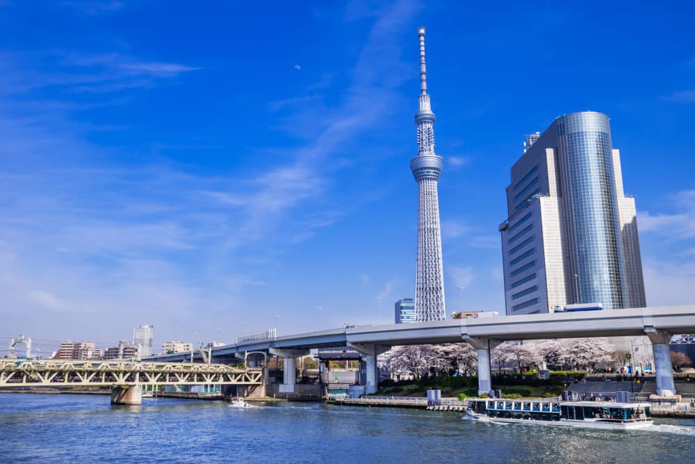 Sumida river walk in Asakusa, Japan.