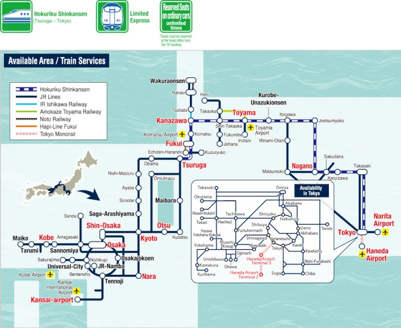 Hokuriku Arch Pass coverage map