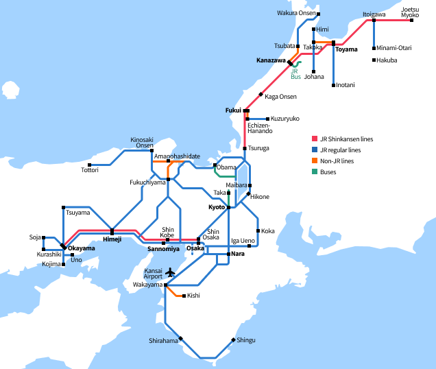 Carte du Kansai-Hokuriku Area Pass