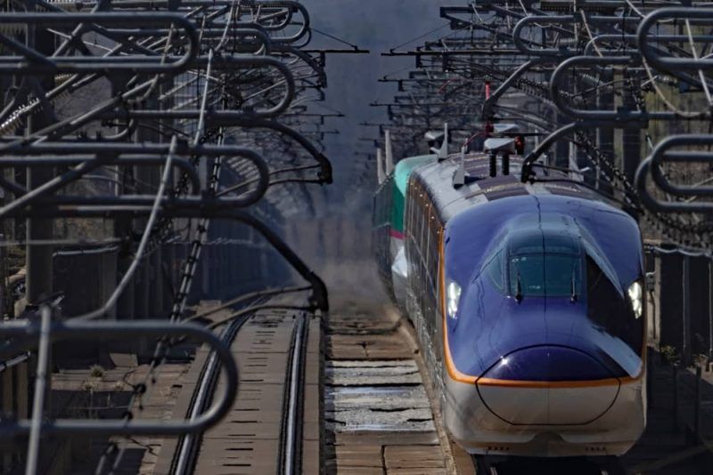 E8 Shinkansen on Yamagata Shinkansen Line, Japan.